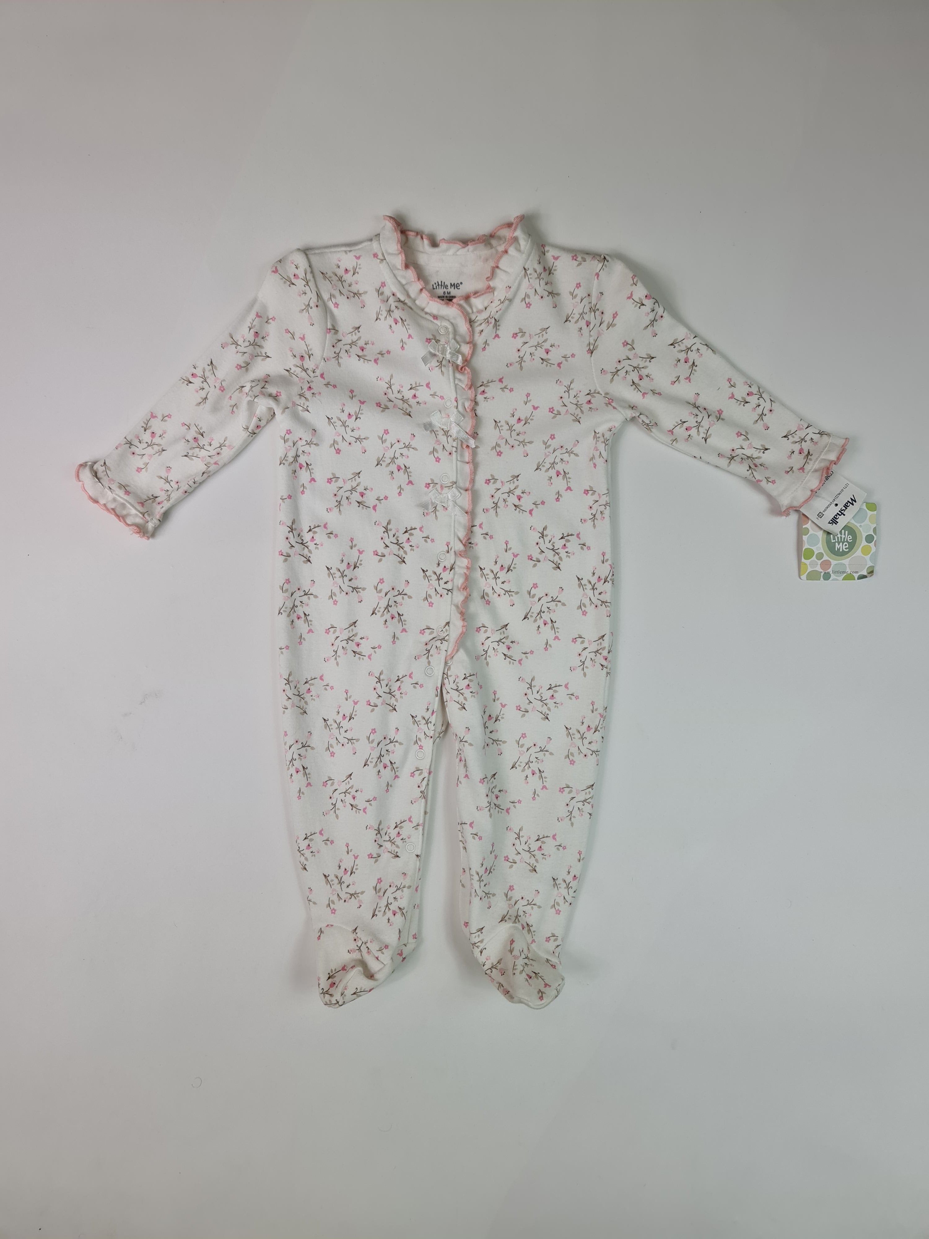 Pijama de bebé maca Little me - (Talla: 6meses) Blanco con rosa