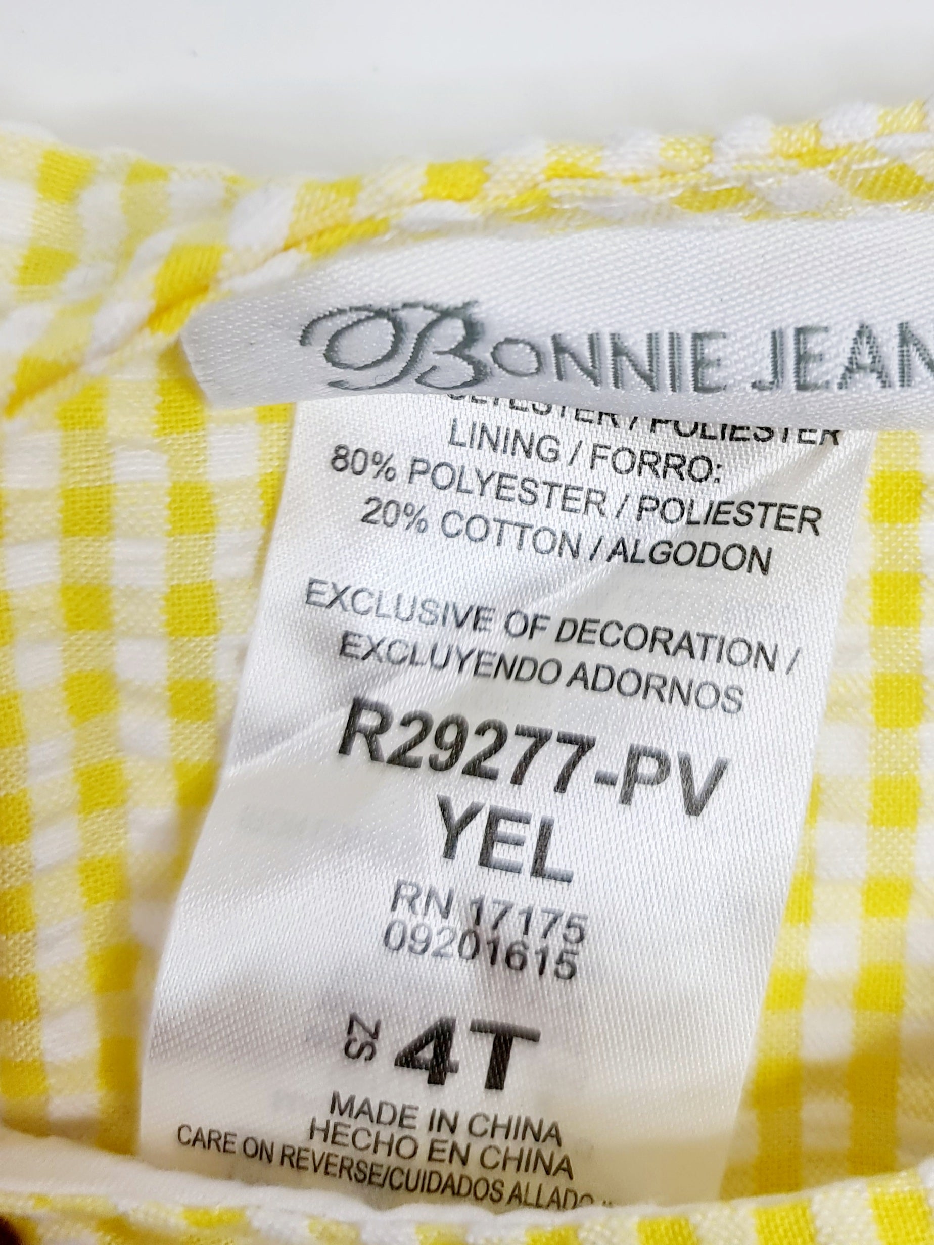 Vestido amarillo para niña de 4 años marca Bonnie Jean